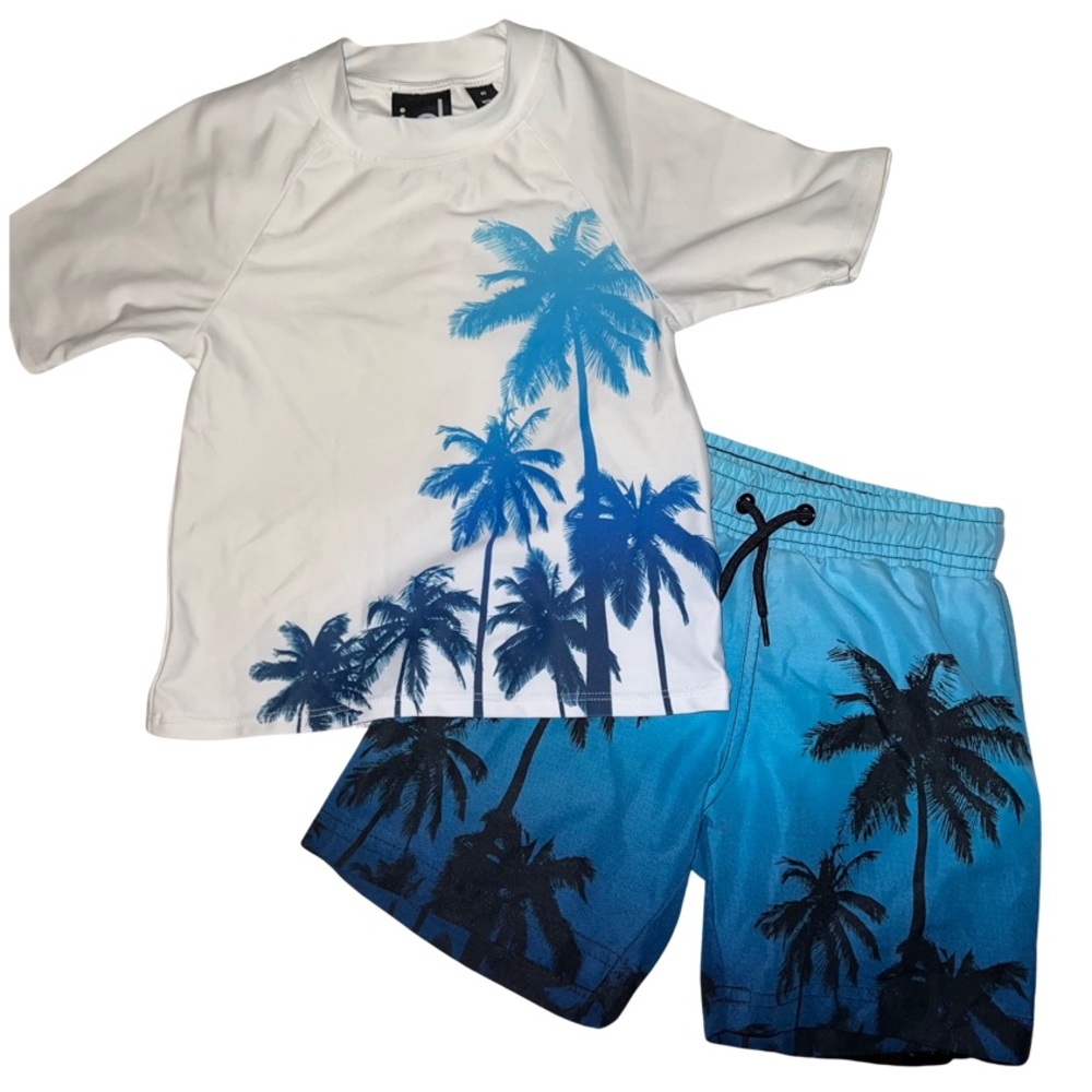 Palm Tree motif Swim Trunks & Rash Guard